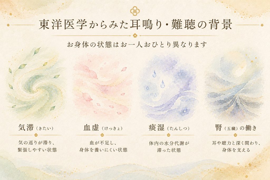 東洋医学からみた耳鳴り・難聴の背景を示したイラスト
